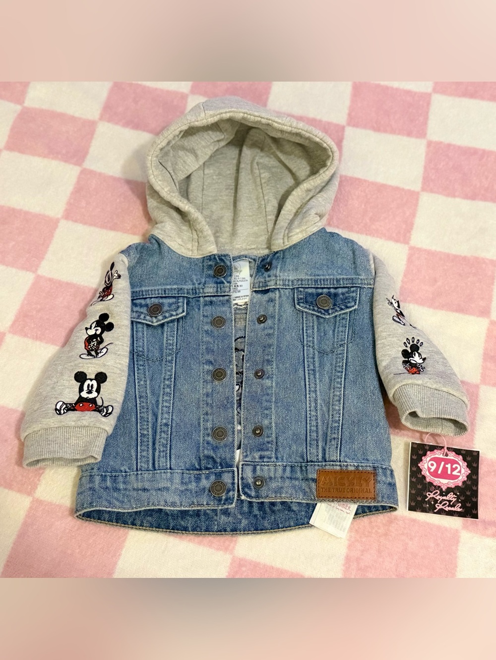 Disney Mickey Mouse Denim Jacket with Gray Hood & Sleeves